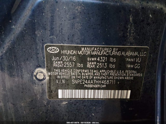 Продажа на аукционе авто 2017 Hyundai Sonata Eco, vin: 5NPE24AA7HH468711, номер лота: 45118576
