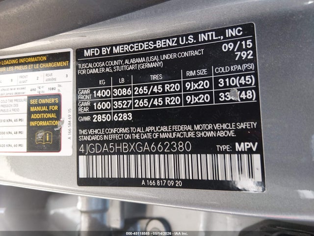 Продаж на аукціоні авто 2016 Mercedes-benz Gle 350 4matic, vin: 4JGDA5HBXGA662380, номер лоту: 45118585