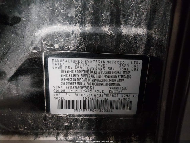 45118591 :رقم المزاد ، 3N1AB7AP0HY303321 vin ، 2017 Nissan Sentra S مزاد بيع