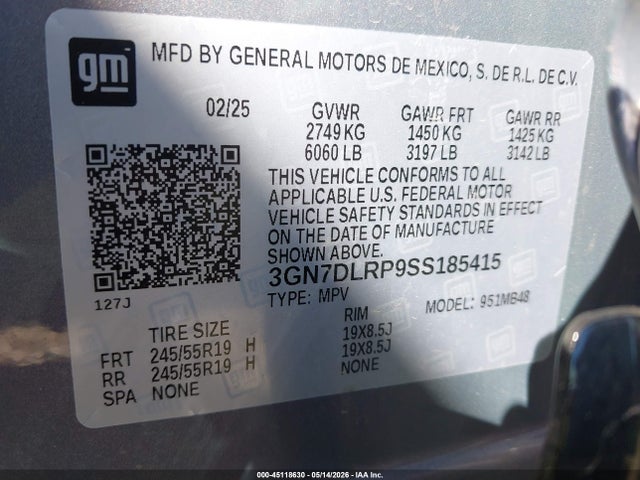 Продаж на аукціоні авто 2025 Chevrolet Equinox Ev Lt, vin: 3GN7DLRP9SS185415, номер лоту: 45118630