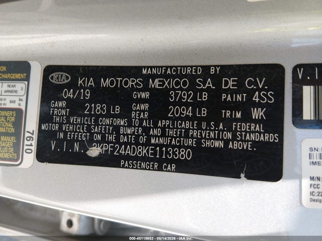 KIA Forte Lxs 2019 3KPF24AD8KE113380 Image 9