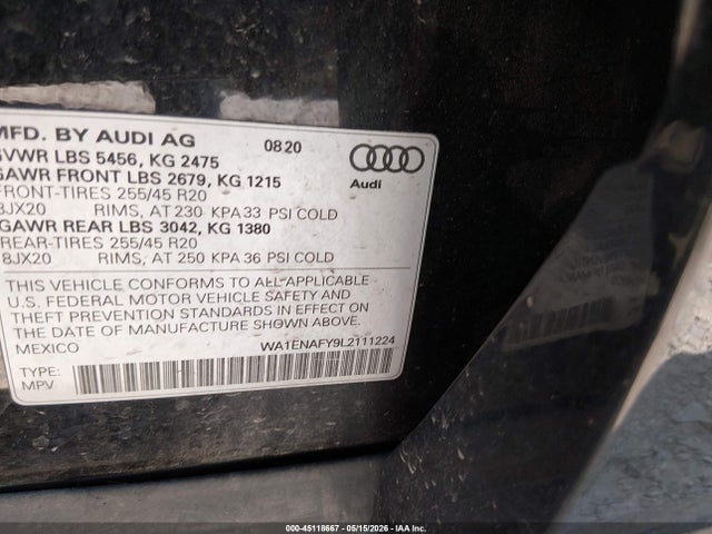 Aukcja sprzedaży 2020 Audi Q5 Titanium Premium Plus 45 Tfsi Quattro S Tronic, vin: WA1ENAFY9L2111224, numer aukcji: 45118667