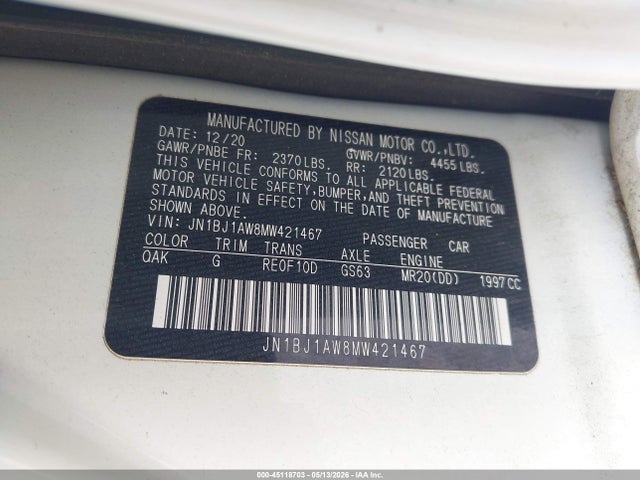 Aukcja sprzedaży 2021 Nissan Rogue Sport S Awd Xtronic Cvt, vin: JN1BJ1AW8MW421467, numer aukcji: 45118703