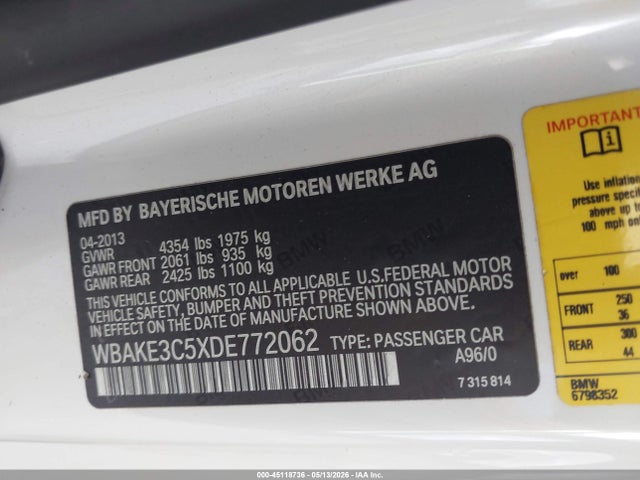 Aukcja sprzedaży 2013 Bmw 328i, vin: WBAKE3C5XDE772062, numer aukcji: 45118736
