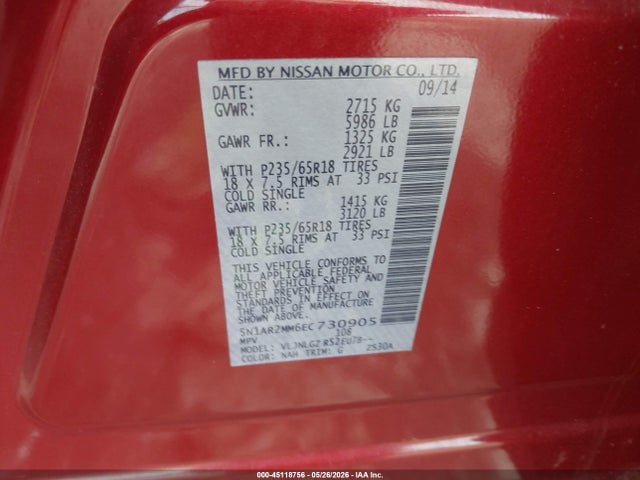 Nissan Pathfinder Sl 2014 5N1AR2MM6EC730905 Image 9