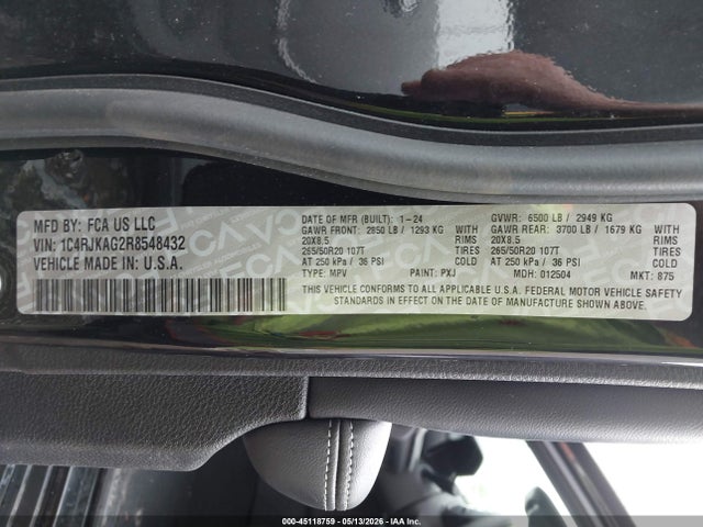 Продажа на аукционе авто 2024 Jeep Grand Cherokee L Altitude 4x4, vin: 1C4RJKAG2R8548432, номер лота: 45118759