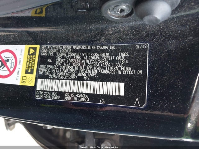 Продаж на аукціоні авто 2012 Lexus Rx 350, vin: 2T2BK1BA6CC152952, номер лоту: 45118781