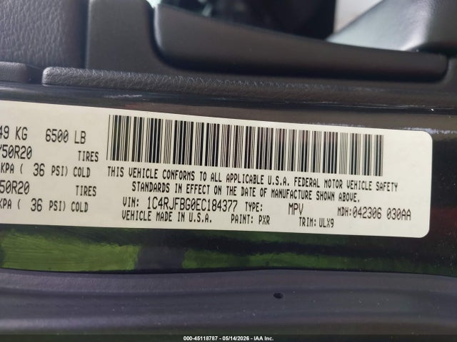 2014 Jeep Grand Cherokee Limited მანქანა იყიდება აუქციონზე, vin: 1C4RJFBG0EC184377, აუქციონის ნომერი: 45118787