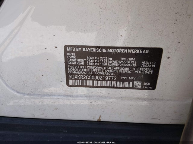 Aukcja sprzedaży 2018 Bmw X5 Sdrive35i, vin: 5UXKR2C50J0Z19773, numer aukcji: 45118796