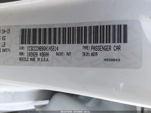 45118798 :رقم المزاد ، 1C3CCCAB9GN145514 vin ، 2016 Chrysler 200 Limited مزاد بيع