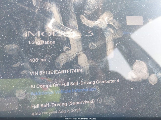 Продаж на аукціоні авто 2026 Tesla Model 3 Premium Rear-wheel Drive/rear-wheel Drive, vin: 5YJ3E1EA6TF174196, номер лоту: 45118825