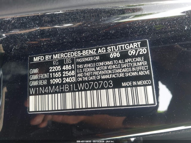 Aukcja sprzedaży 2020 Mercedes-benz Glb 250 4matic, vin: W1N4M4HB1LW070703, numer aukcji: 45118830