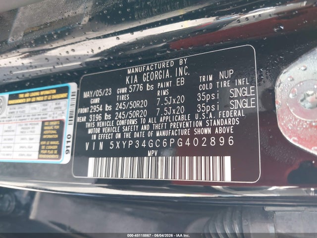 45118867 :رقم المزاد ، 5XYP34GC6PG402896 vin ، 2023 Kia Telluride Ex مزاد بيع