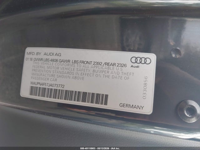 45118903 :رقم المزاد ، WAUPNAF57JA073772 vin ، 2018 Audi A5 2.0t Premium مزاد بيع