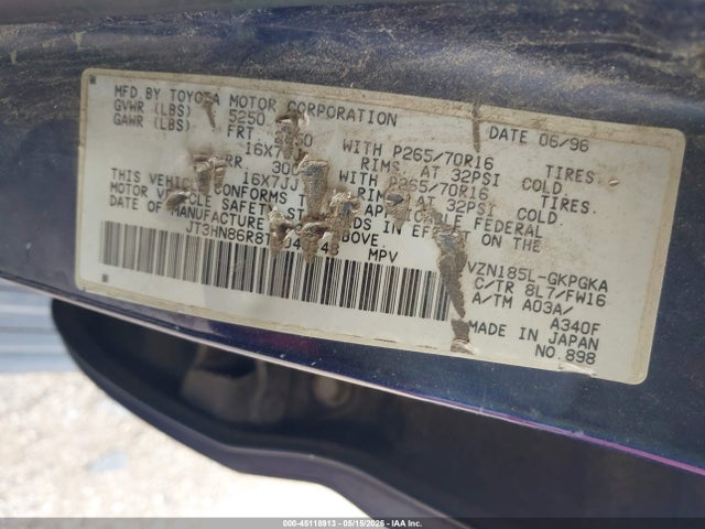 45118913 :رقم المزاد ، JT3HN86R8T0040148 vin ، 1996 Toyota 4runner Sr5 مزاد بيع