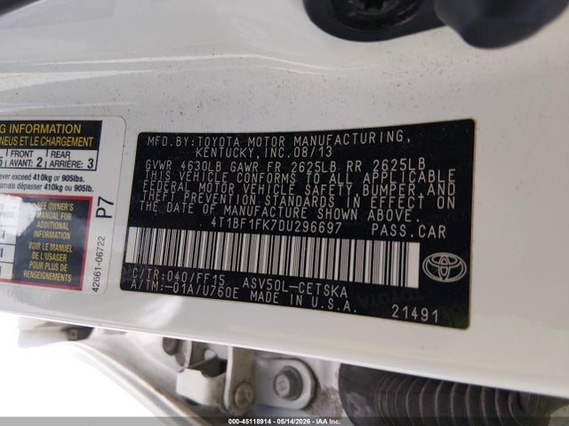 2013 Toyota Camry Se მანქანა იყიდება აუქციონზე, vin: 4T1BF1FK7DU296697, აუქციონის ნომერი: 45118914