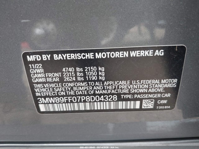 45118948 :رقم المزاد ، 3MW89FF07P8D04328 vin ، 2023 Bmw 330i Xdrive مزاد بيع