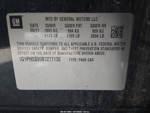 Продаж на аукціоні авто 2011 Chevrolet Cruze Ltz, vin: 1G1PH5S99B7277135, номер лоту: 45118954