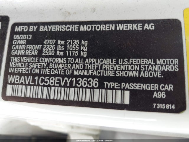 Продаж на аукціоні авто 2014 Bmw X1 Xdrive28i, vin: WBAVL1C58EVY13636, номер лоту: 45119002