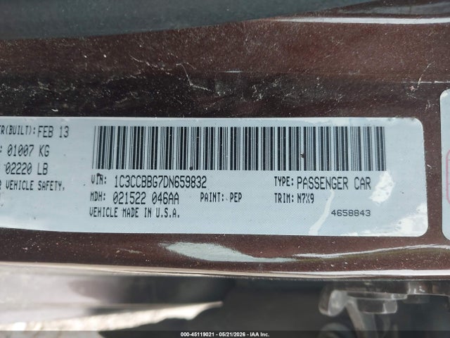 Aukcja sprzedaży 2013 Chrysler 200 Touring, vin: 1C3CCBBG7DN659832, numer aukcji: 45119021