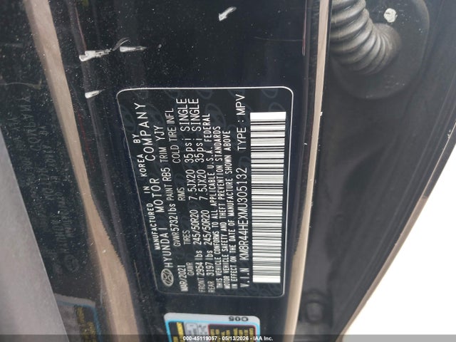 45119057 :رقم المزاد ، KM8R44HEXMU305132 vin ، 2021 Hyundai Palisade Sel مزاد بيع