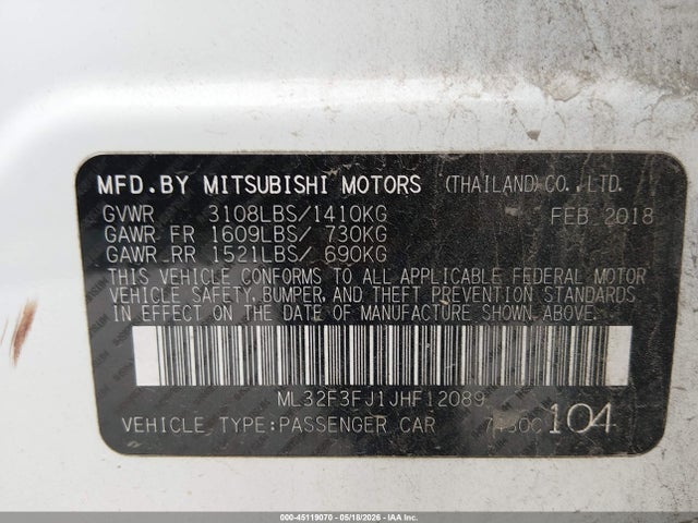 Продаж на аукціоні авто 2018 Mitsubishi Mirage G4 Es, vin: ML32F3FJ1JHF12089, номер лоту: 45119070