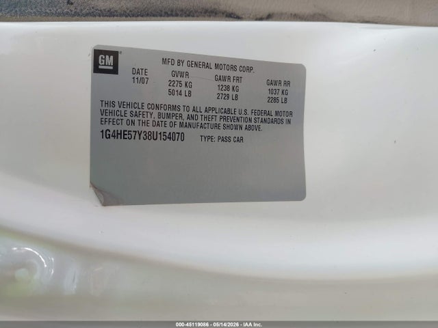45119086 :رقم المزاد ، 1G4HE57Y38U154070 vin ، 2008 Buick Lucerne Cxs مزاد بيع