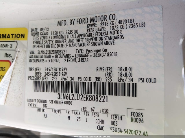 Aukcja sprzedaży 2014 Lincoln Mkz Hybrid, vin: 3LN6L2LU2ER808221, numer aukcji: 45119107