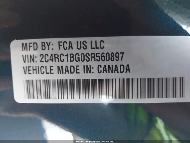 2025 Chrysler Pacifica Select მანქანა იყიდება აუქციონზე, vin: 2C4RC1BG0SR560897, აუქციონის ნომერი: 45119126