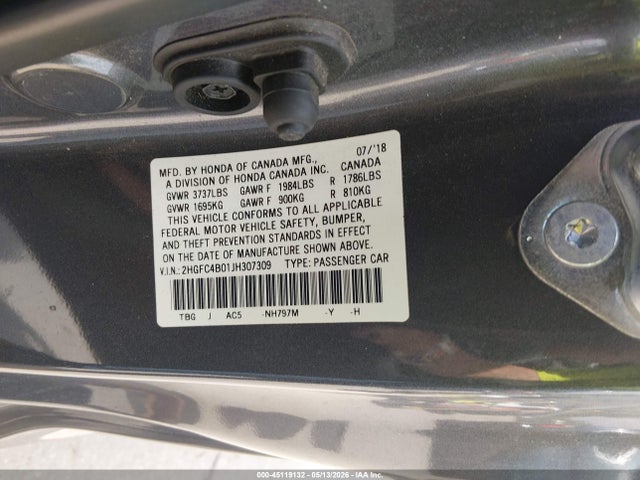 Продажа на аукционе авто 2018 Honda Civic Lx-p, vin: 2HGFC4B01JH307309, номер лота: 45119132