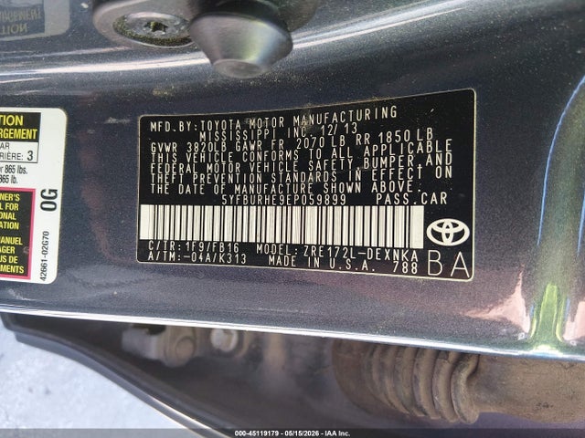 Aukcja sprzedaży 2014 Toyota Corolla Le, vin: 5YFBURHE9EP059899, numer aukcji: 45119179