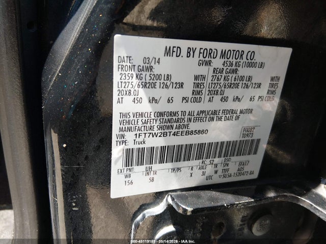 Продаж на аукціоні авто 2014 Ford F-250 Lariat, vin: 1FT7W2BT4EEB85860, номер лоту: 45119185