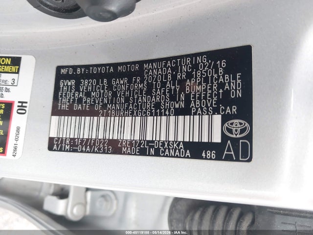 Aukcja sprzedaży 2016 Toyota Corolla S Plus, vin: 2T1BURHEXGC611140, numer aukcji: 45119188