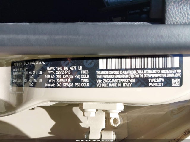 ZACCJABT2FPB37466 Jeep Renegade Latitude