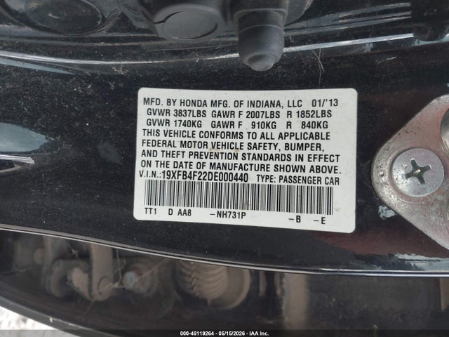 Продаж на аукціоні авто 2013 Honda Civic Hybrid, vin: 19XFB4F22DE000440, номер лоту: 45119264