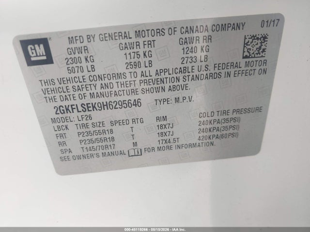 Продаж на аукціоні авто 2017 Gmc Terrain Sle-1, vin: 2GKFLSEK9H6295646, номер лоту: 45119266