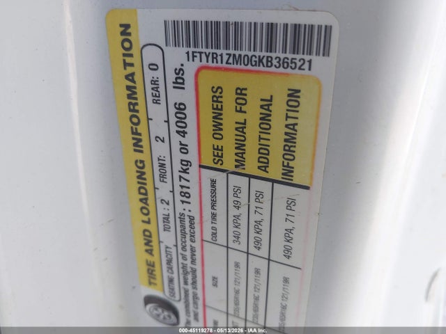 Aukcja sprzedaży 2016 Ford Transit-250, vin: 1FTYR1ZM0GKB36521, numer aukcji: 45119278