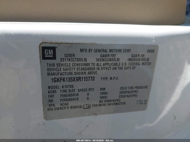 Продаж на аукціоні авто 2009 Gmc Yukon Hybrid, vin: 1GKFK135X9R115770, номер лоту: 45119314