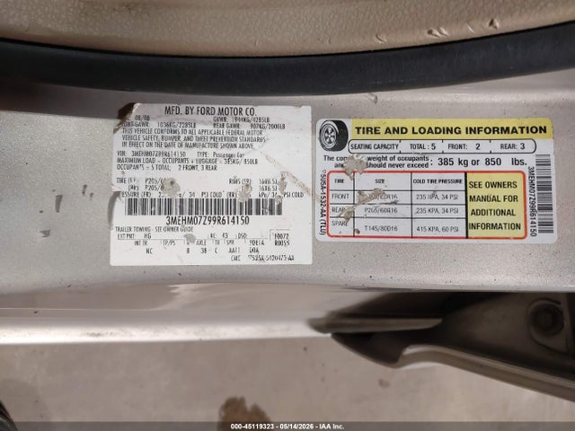 Aukcja sprzedaży 2009 Mercury Milan I4, vin: 3MEHM07Z99R614150, numer aukcji: 45119323