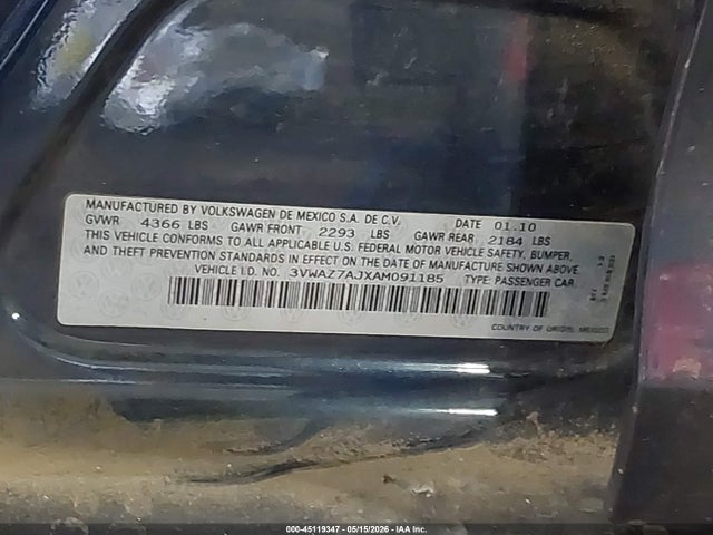 Продаж на аукціоні авто 2010 Volkswagen Jetta Limited Edition, vin: 3VWAZ7AJXAM091185, номер лоту: 45119347