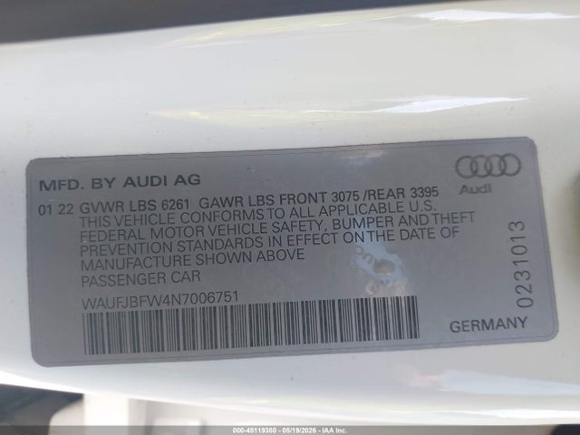 Продаж на аукціоні авто 2022 Audi E-tron Gt Premium Plus Quattro, vin: WAUFJBFW4N7006751, номер лоту: 45119380
