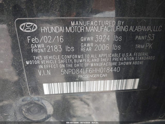 Aukcja sprzedaży 2017 Hyundai Elantra Se, vin: 5NPD84LF6HH018440, numer aukcji: 45119390