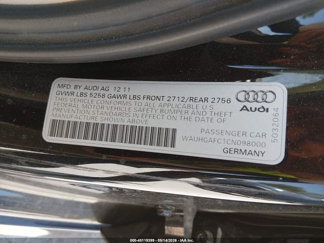 Продажа на аукционе авто 2012 Audi A6 3.0 Premium, vin: WAUHGAFC1CN098000, номер лота: 45119399