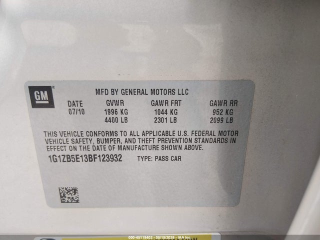 Продаж на аукціоні авто 2011 Chevrolet Malibu Ls, vin: 1G1ZB5E13BF123932, номер лоту: 45119402