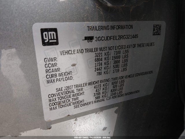 3GCUDFEL2RG321445 Chevrolet Silverado 1500 4wd Short Bed Lt Trail Boss