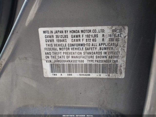 Aukcja sprzedaży 2010 Honda Fit Sport, vin: JHMGE8H4XAS027698, numer aukcji: 45119416