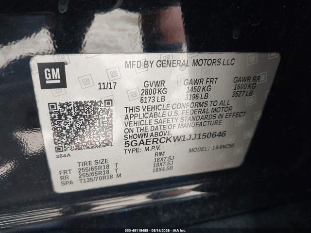 2018 Buick Enclave Premium მანქანა იყიდება აუქციონზე, vin: 5GAERCKW1JJ150646, აუქციონის ნომერი: 45119458
