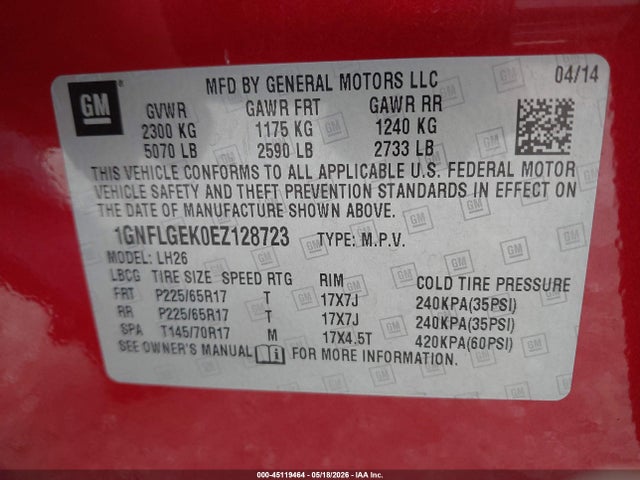 1GNFLGEK0EZ128723 Chevrolet Equinox 2lt