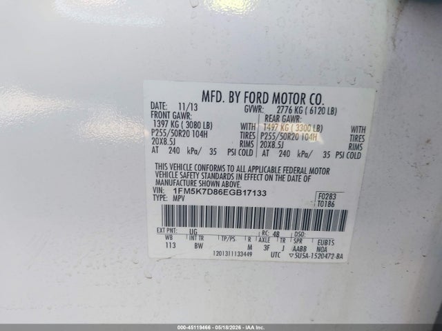 Aukcja sprzedaży 2014 Ford Explorer Xlt, vin: 1FM5K7D86EGB17133, numer aukcji: 45119466