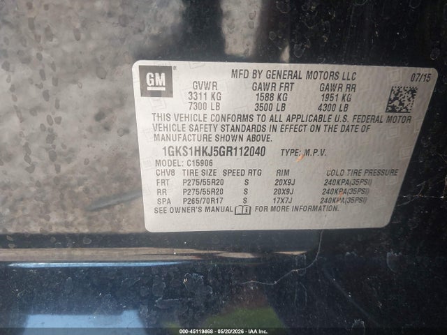 Продаж на аукціоні авто 2016 Gmc Yukon Xl Denali, vin: 1GKS1HKJ5GR112040, номер лоту: 45119468